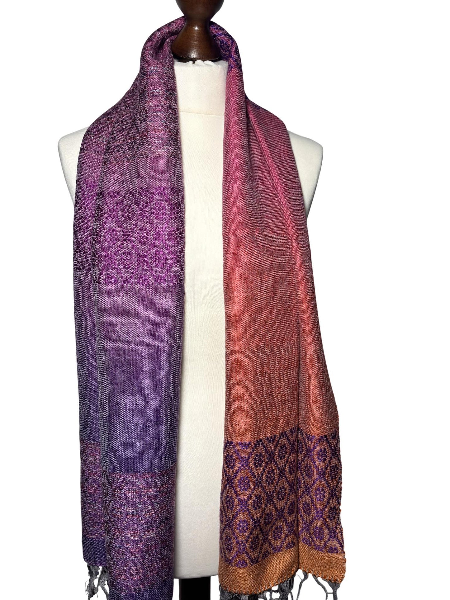 Floral Merino Scarf in Purple, Orange, Ladies scarf