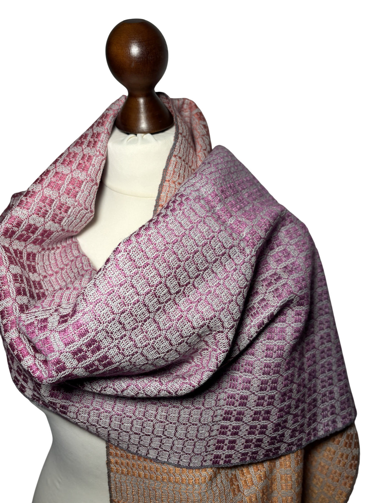 Hand-Woven Purple to Yellow Gradient Merino Wool and Silk Scarf
