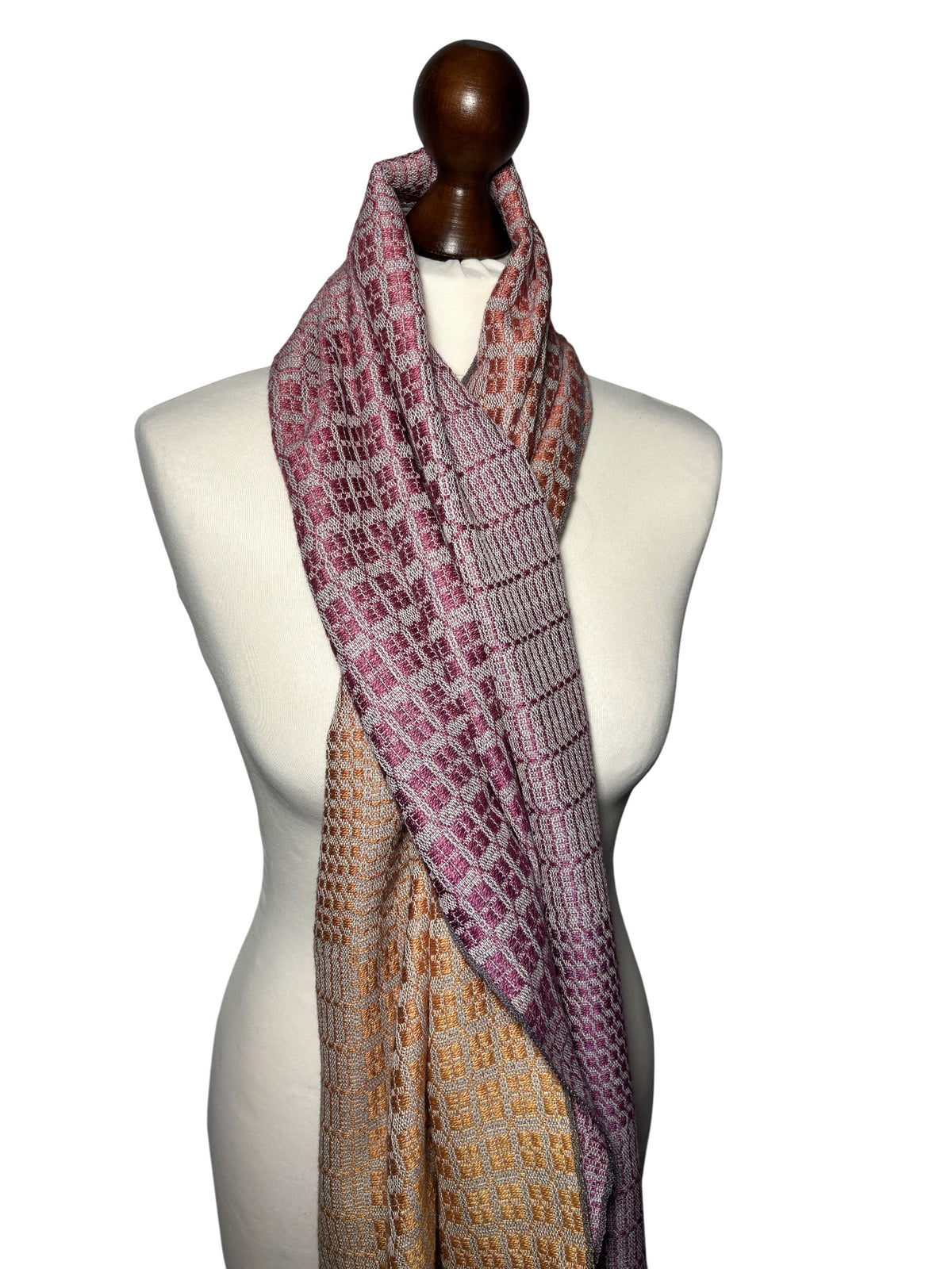 Hand-Woven Purple to Yellow Gradient Merino Wool and Silk Scarf
