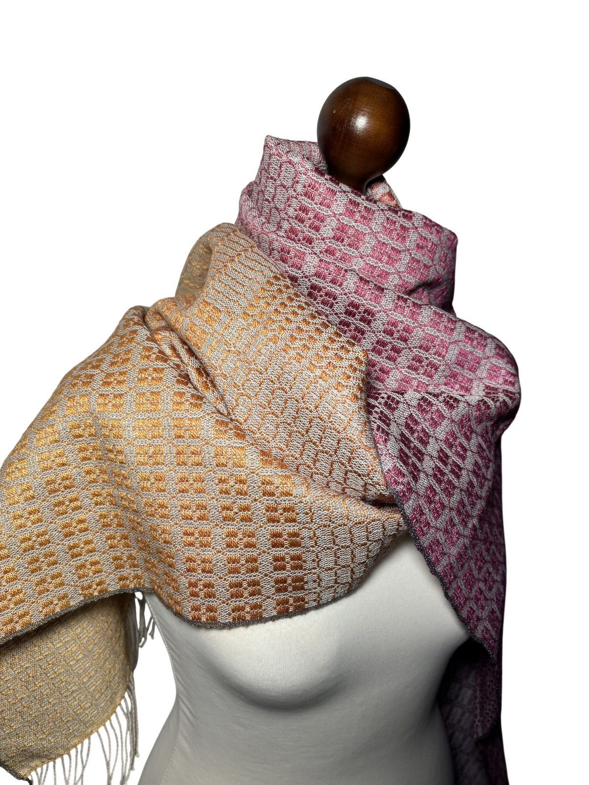 Hand-Woven Purple to Yellow Gradient Merino Wool and Silk Scarf
