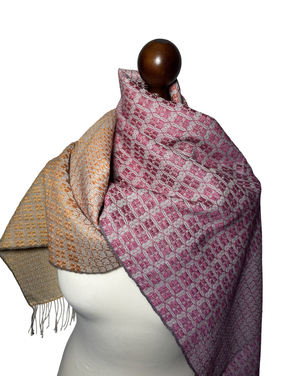 Hand-Woven Purple to Yellow Gradient Merino Wool and Silk Scarf