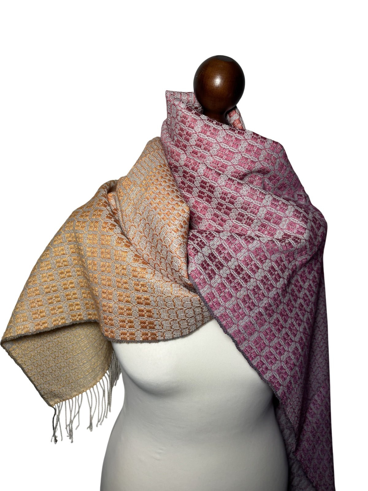 Hand-Woven Purple to Yellow Gradient Merino Wool and Silk Scarf