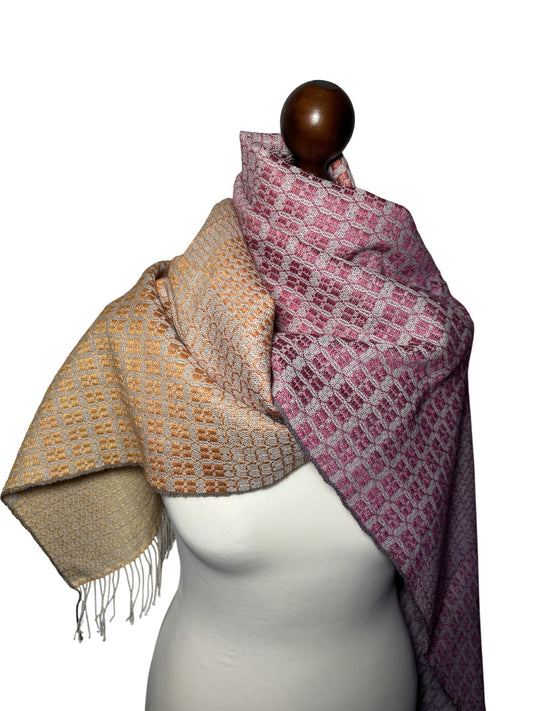Hand-Woven Purple to Yellow Gradient Merino Wool and Silk Scarf