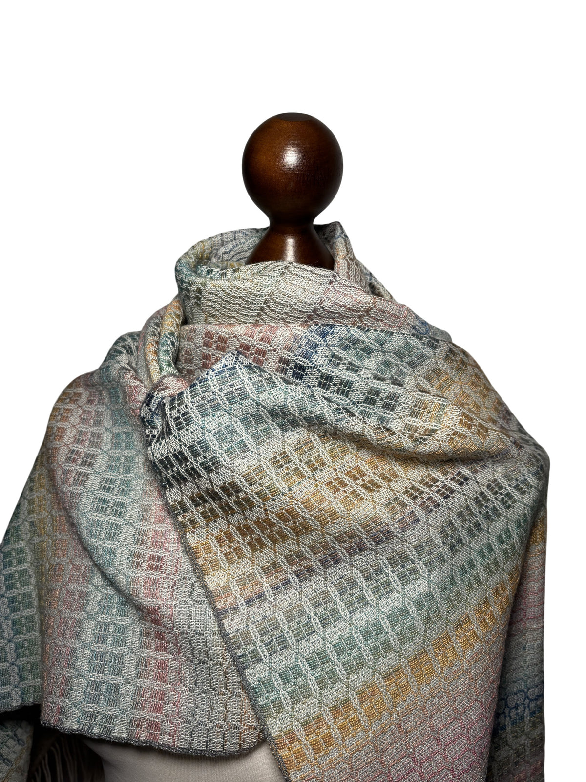 Hand-woven extra long rainbow gradient camel hair and silk scarf