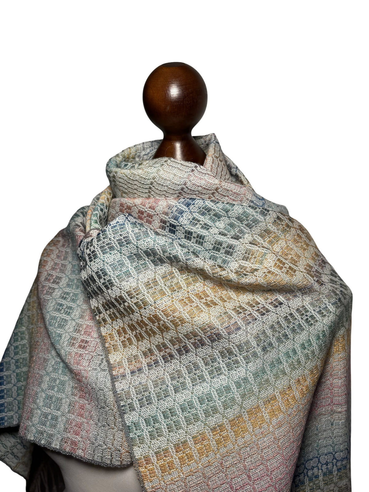 Hand-woven extra long rainbow gradient camel hair and silk scarf