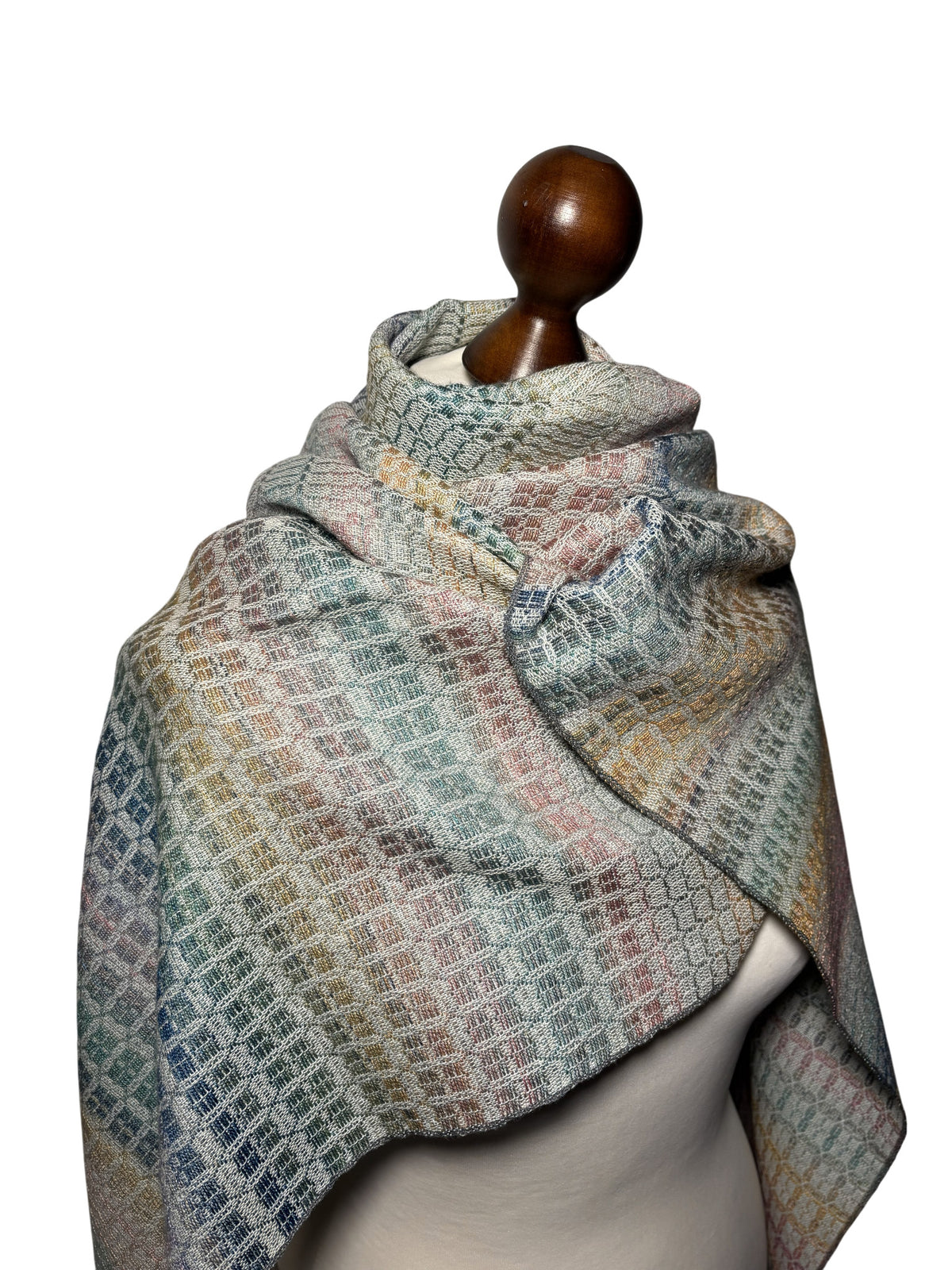 Hand-woven extra long rainbow gradient camel hair and silk scarf