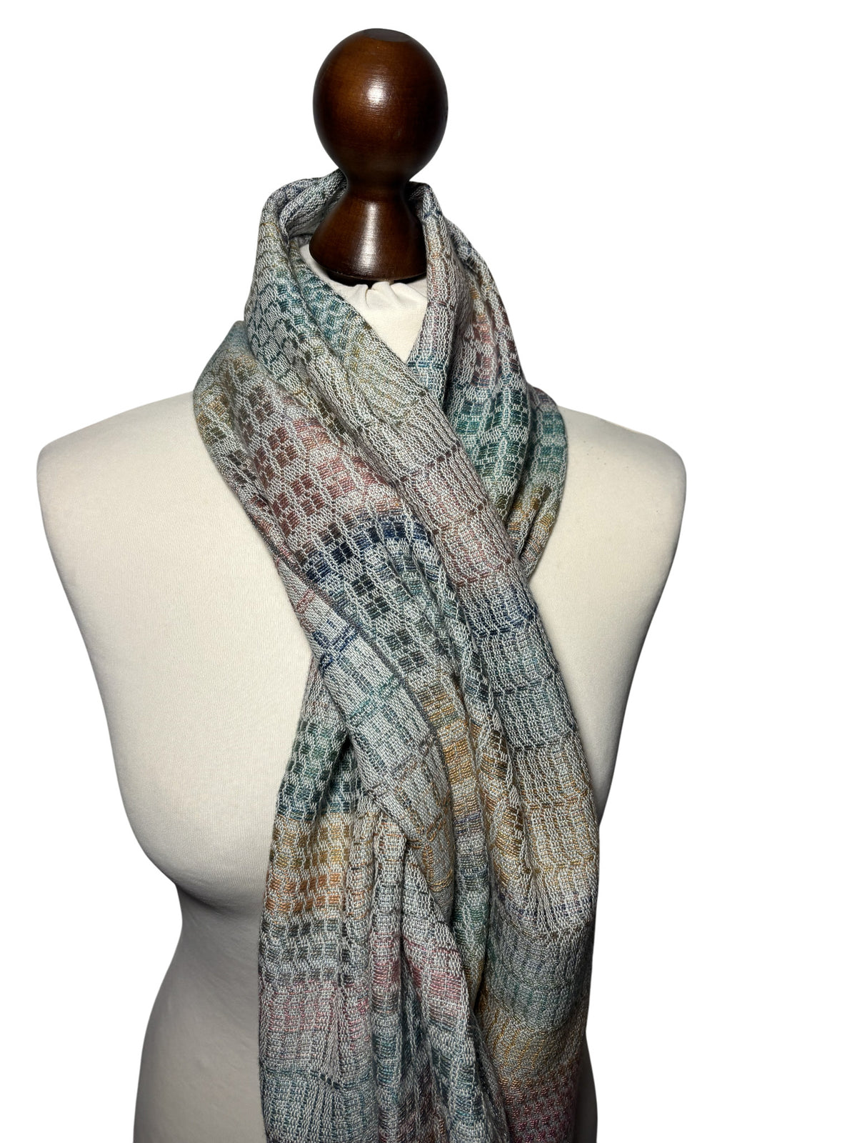 Hand-woven extra long rainbow gradient camel hair and silk scarf