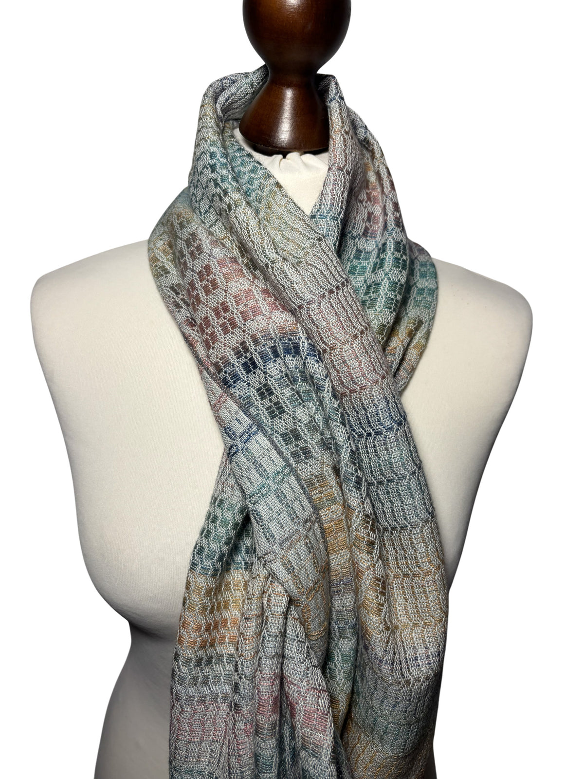 Hand-woven extra long rainbow gradient camel hair and silk scarf