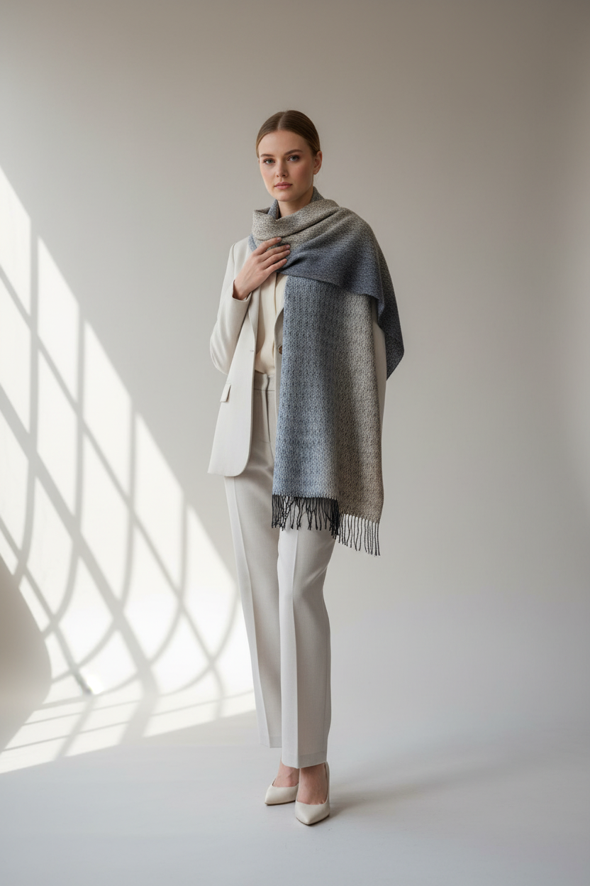 Bluish-Grey Merino Scarf modell