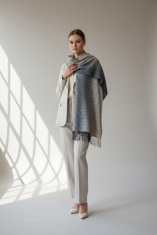 Bluish-Grey Merino Scarf modell