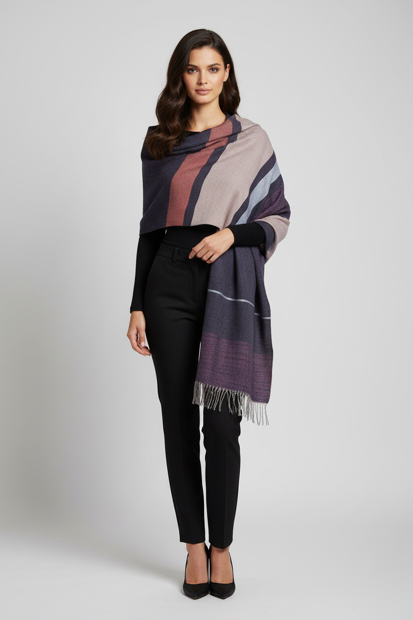 Dark Purple Stripe Shawl modell