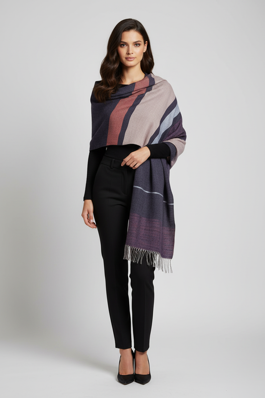 Dark Purple Stripe Shawl modell