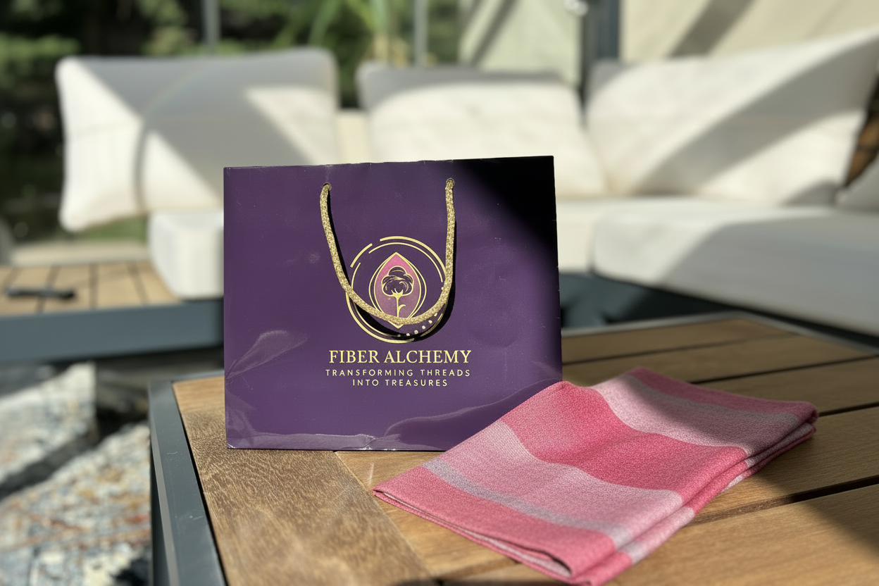 Fiber Alchemy táska kendővel az asztalon - új verzió