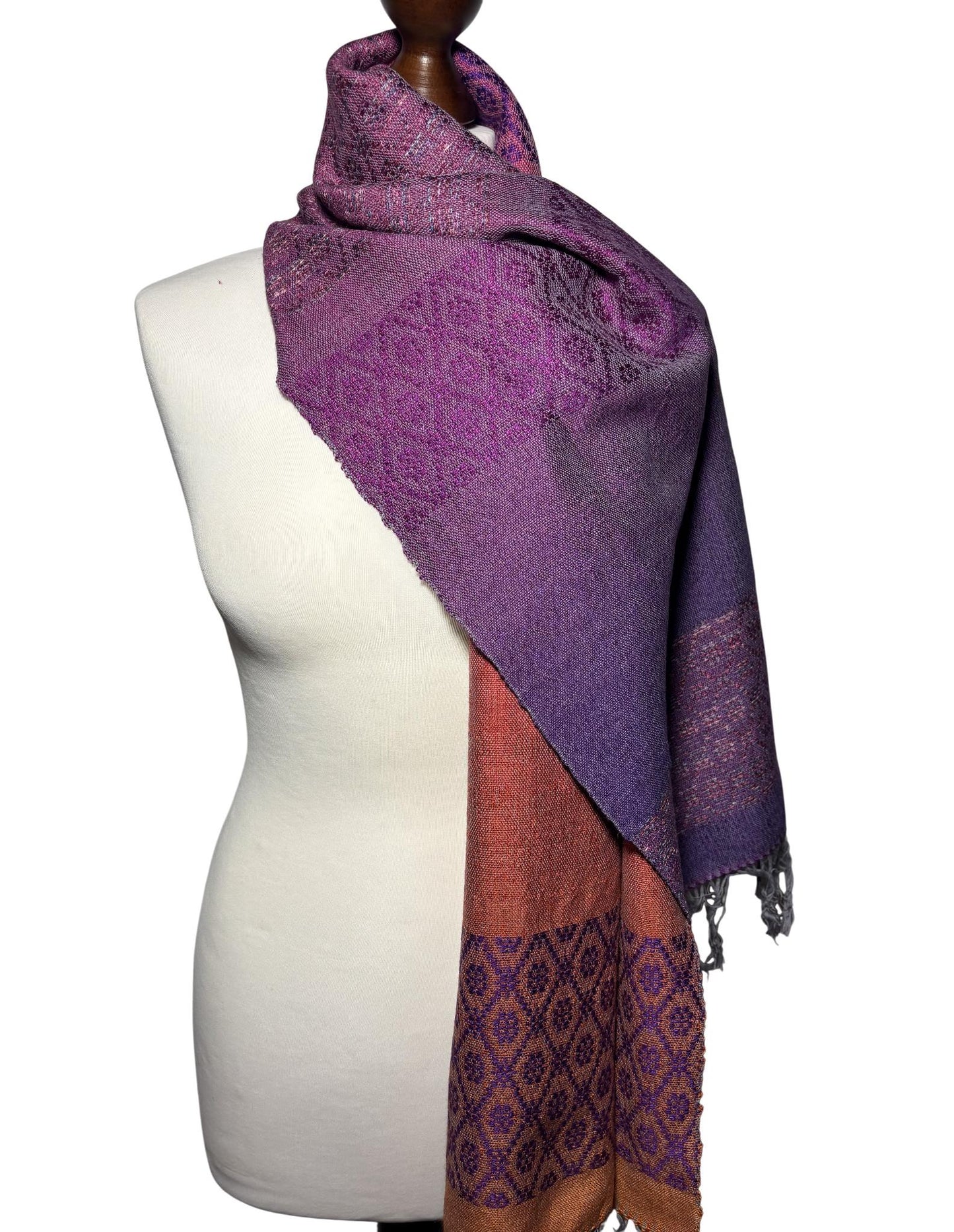 Floral Merino Scarf in Purple, Orange, Ladies scarf