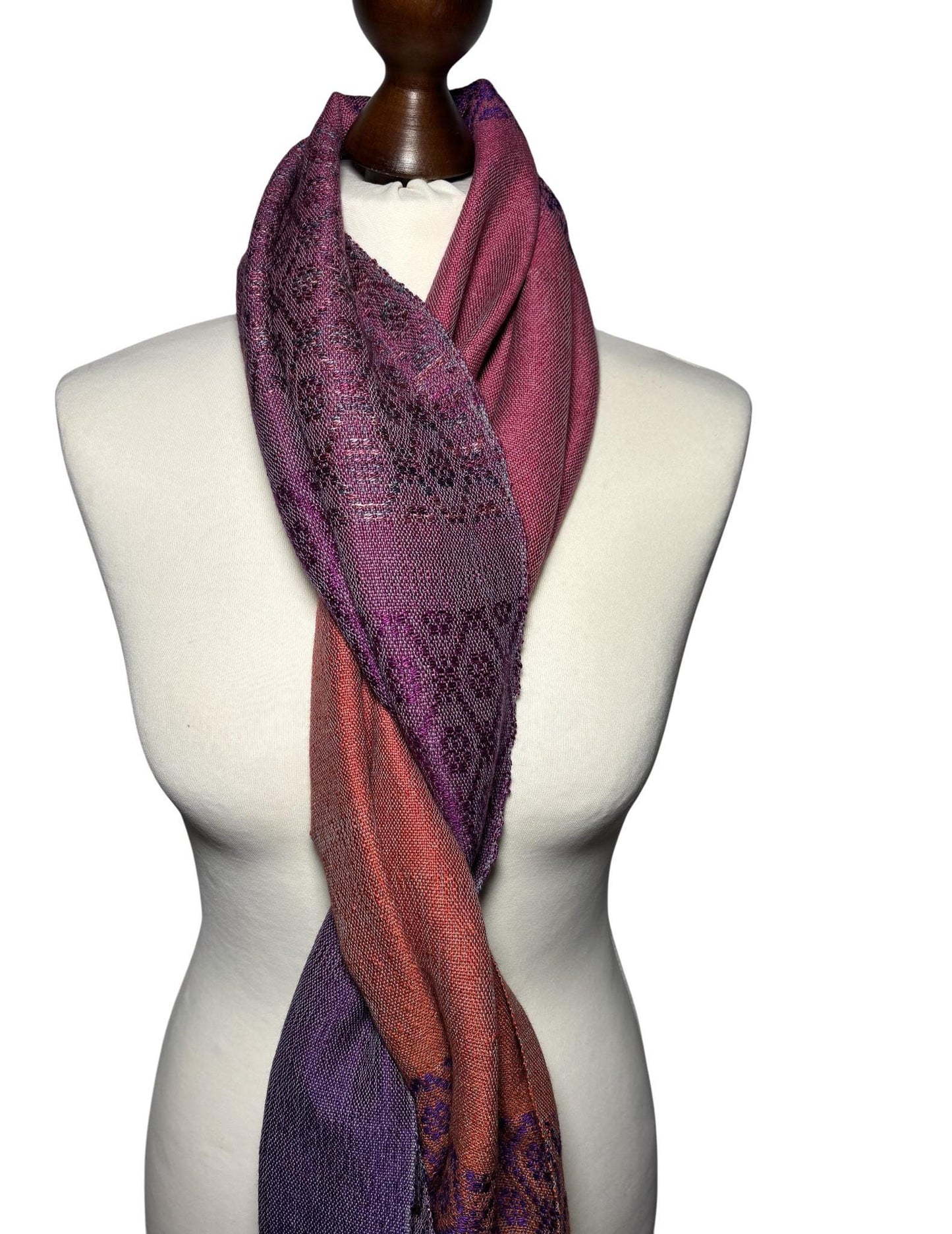 Floral Merino Scarf in Purple, Orange, Ladies scarf
