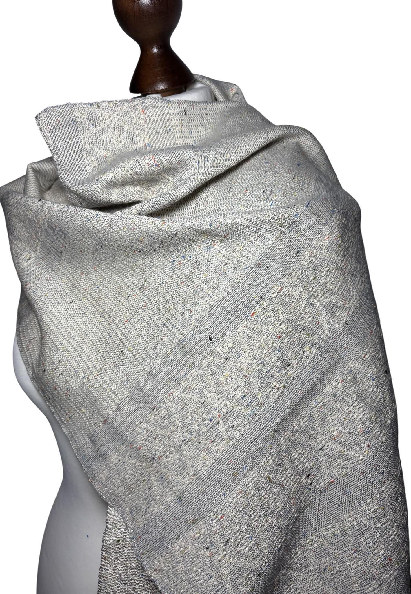 Handwoven Organic Cotton Scarf: Beige Natural White Scarf