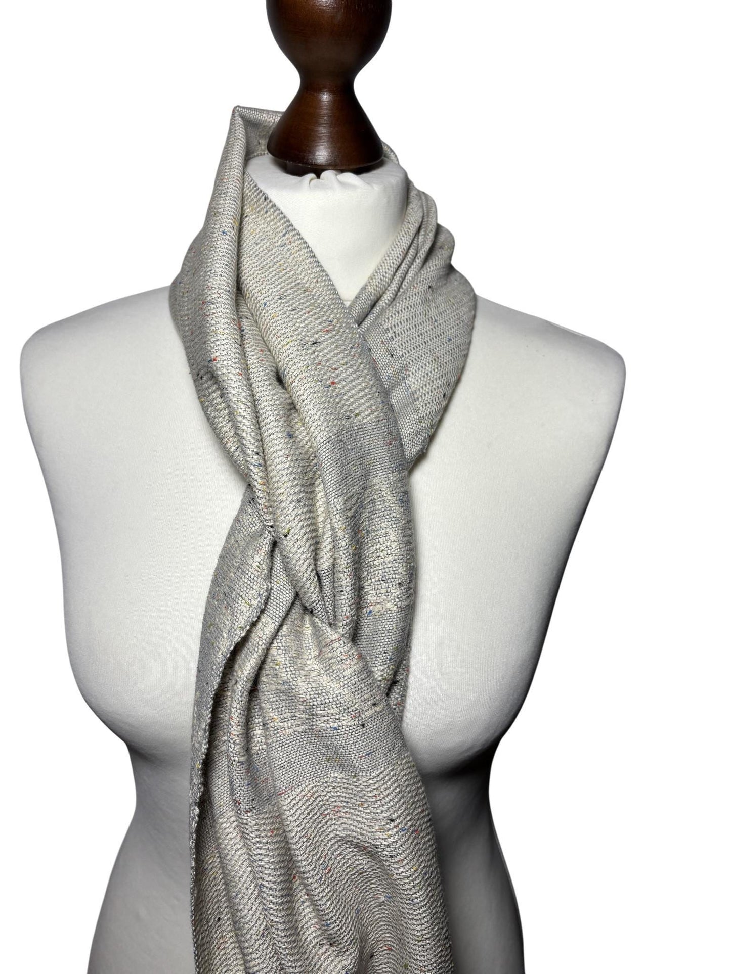 Handwoven Organic Cotton Scarf: Beige Natural White Scarf