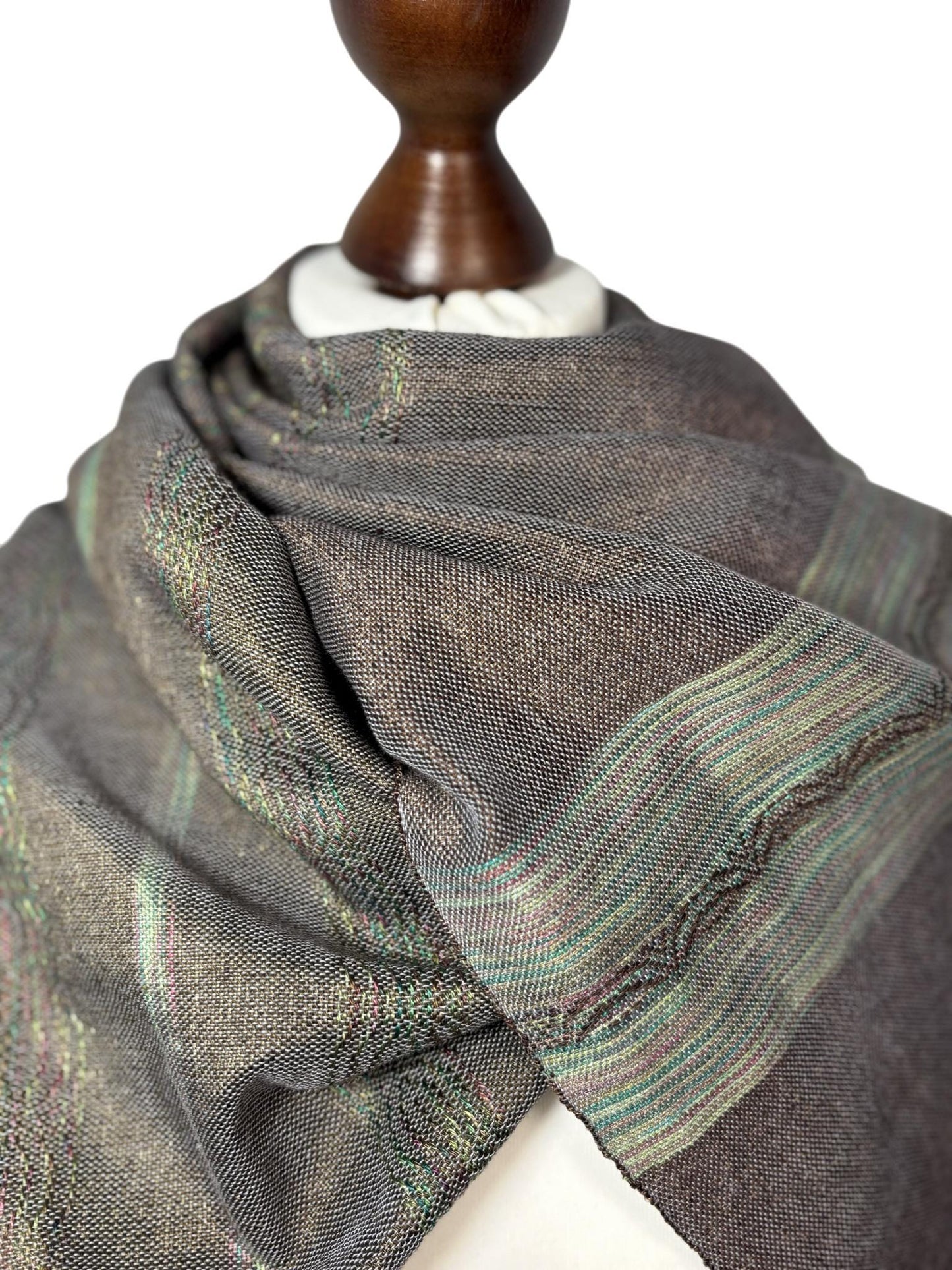 Handgefärbter Seide-Merino-Schal, handgewebter braun-grüner Schal, eleganter Wickel