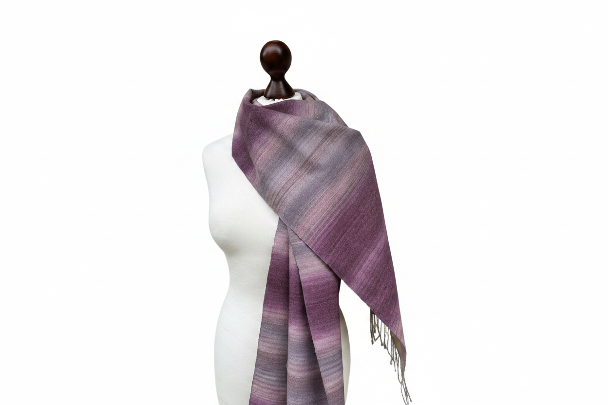 Handgewebter lila-rosa Farbverlauf Merino - Seidenschal - Luxuriöser Wollschal