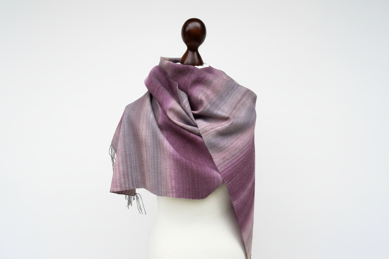 Handgewebter lila-rosa Farbverlauf Merino - Seidenschal - Luxuriöser Wollschal