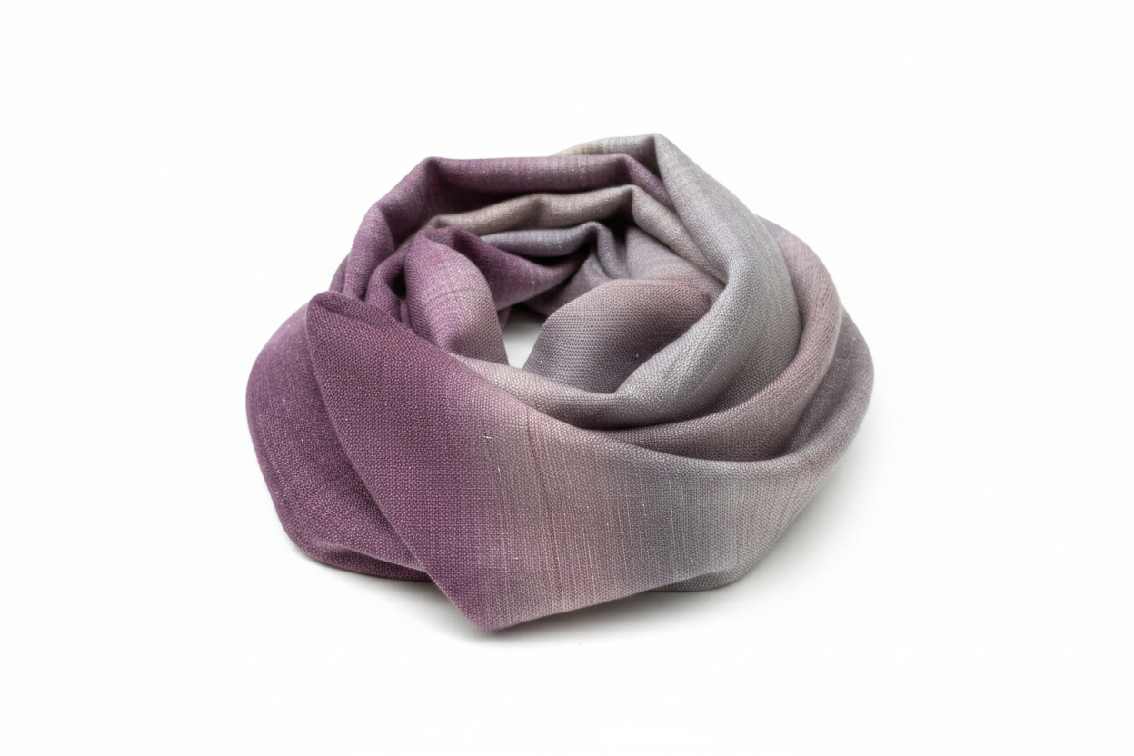 Handgewebter lila-rosa Farbverlauf Merino - Seidenschal - Luxuriöser Wollschal