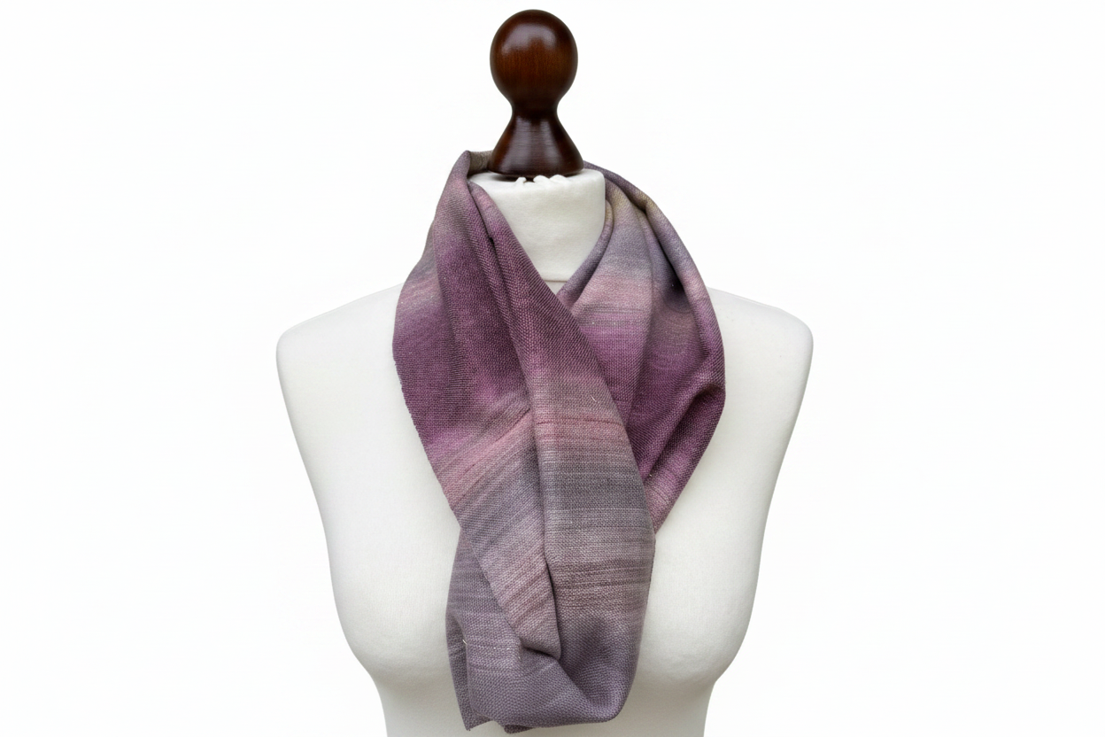 Handgewebter lila-rosa Farbverlauf Merino - Seidenschal - Luxuriöser Wollschal