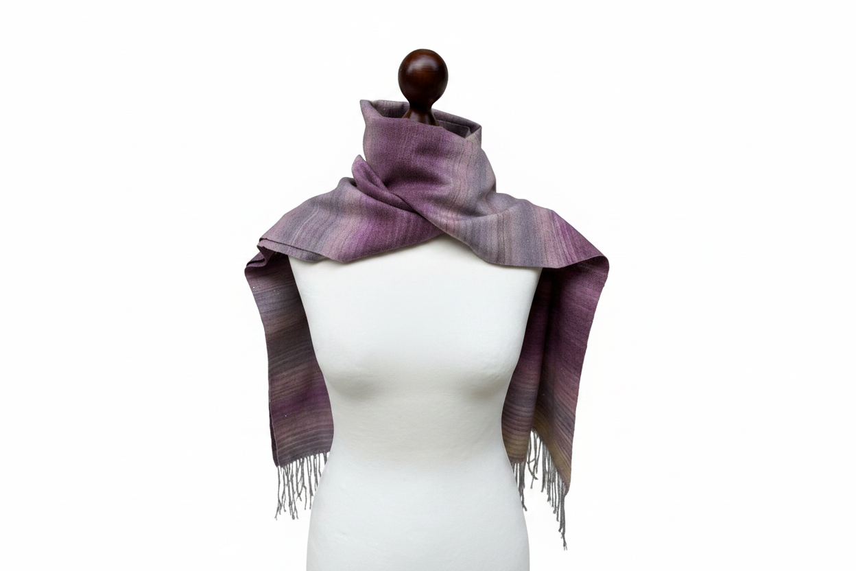 Handgewebter lila-rosa Farbverlauf Merino - Seidenschal - Luxuriöser Wollschal