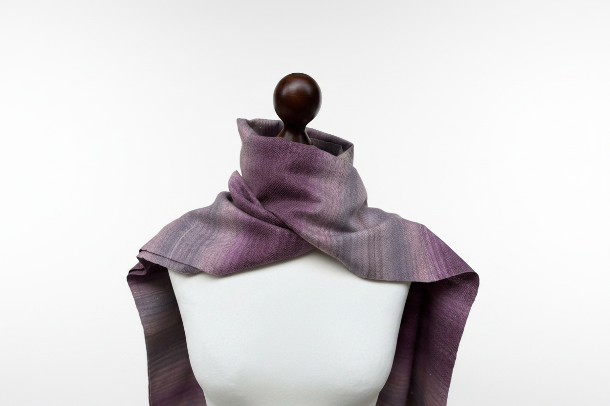 Handgewebter lila-rosa Farbverlauf Merino - Seidenschal - Luxuriöser Wollschal