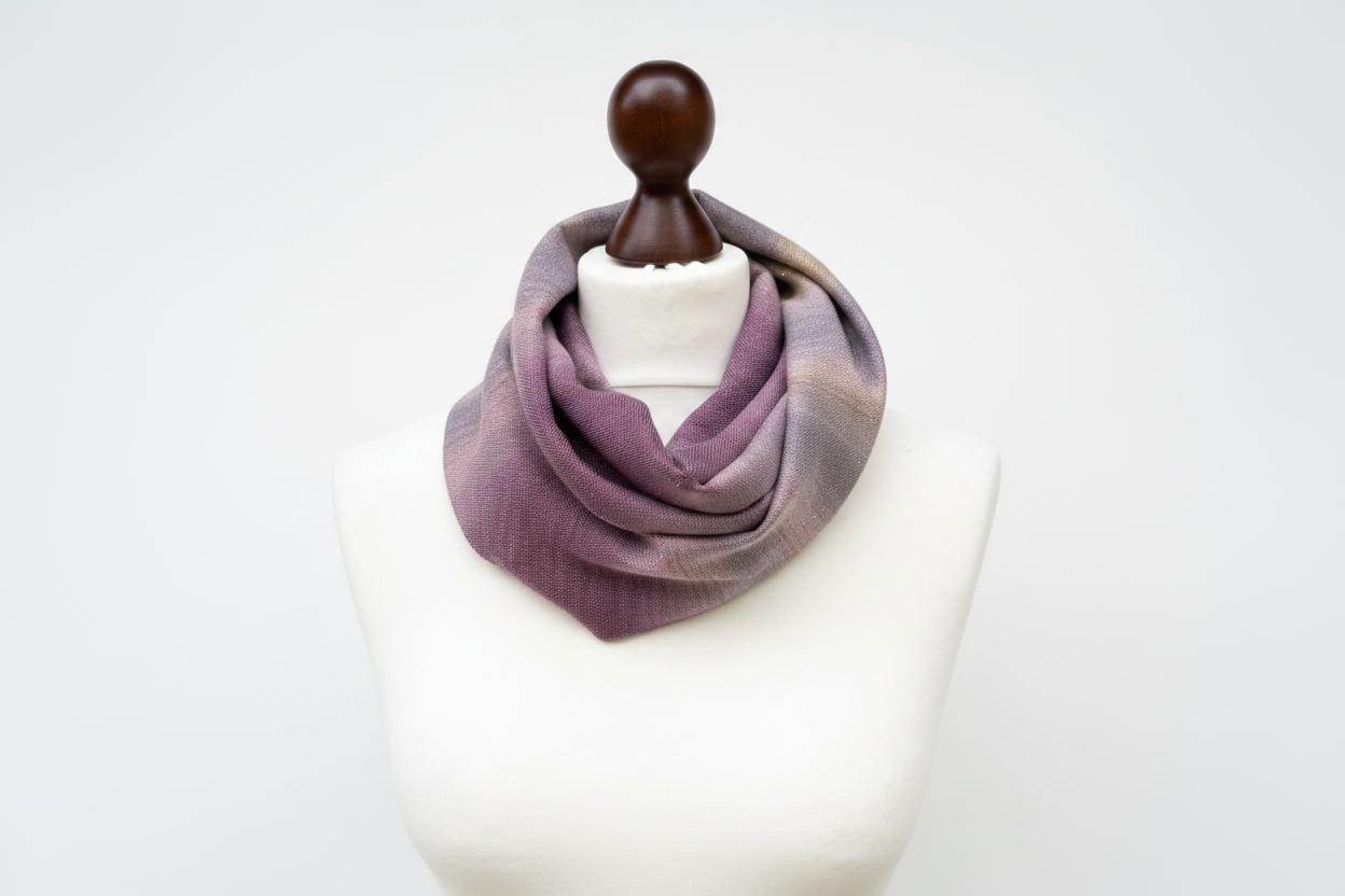 Handgewebter lila-rosa Farbverlauf Merino - Seidenschal - Luxuriöser Wollschal