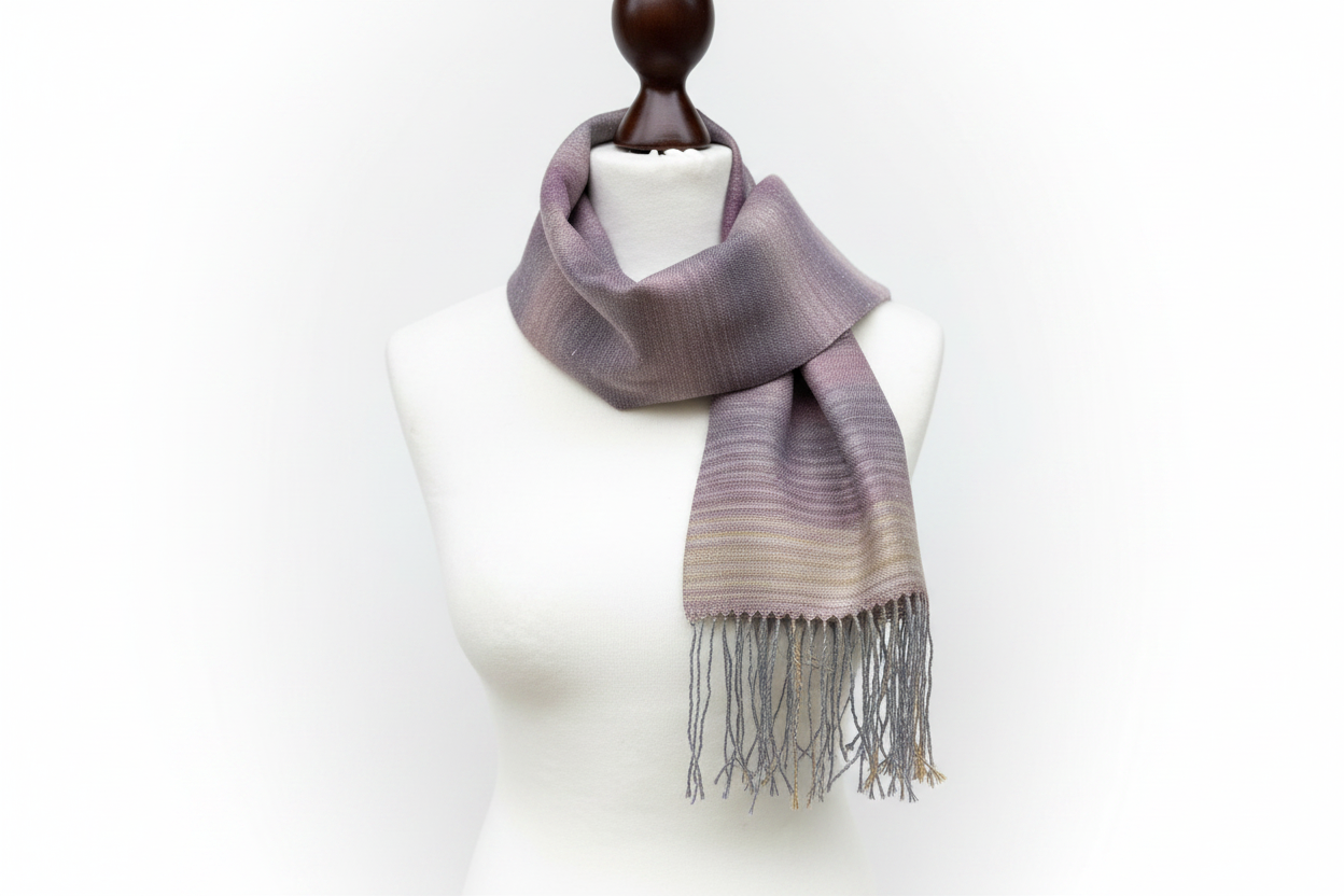 Handgewebter lila-rosa Farbverlauf Merino - Seidenschal - Luxuriöser Wollschal