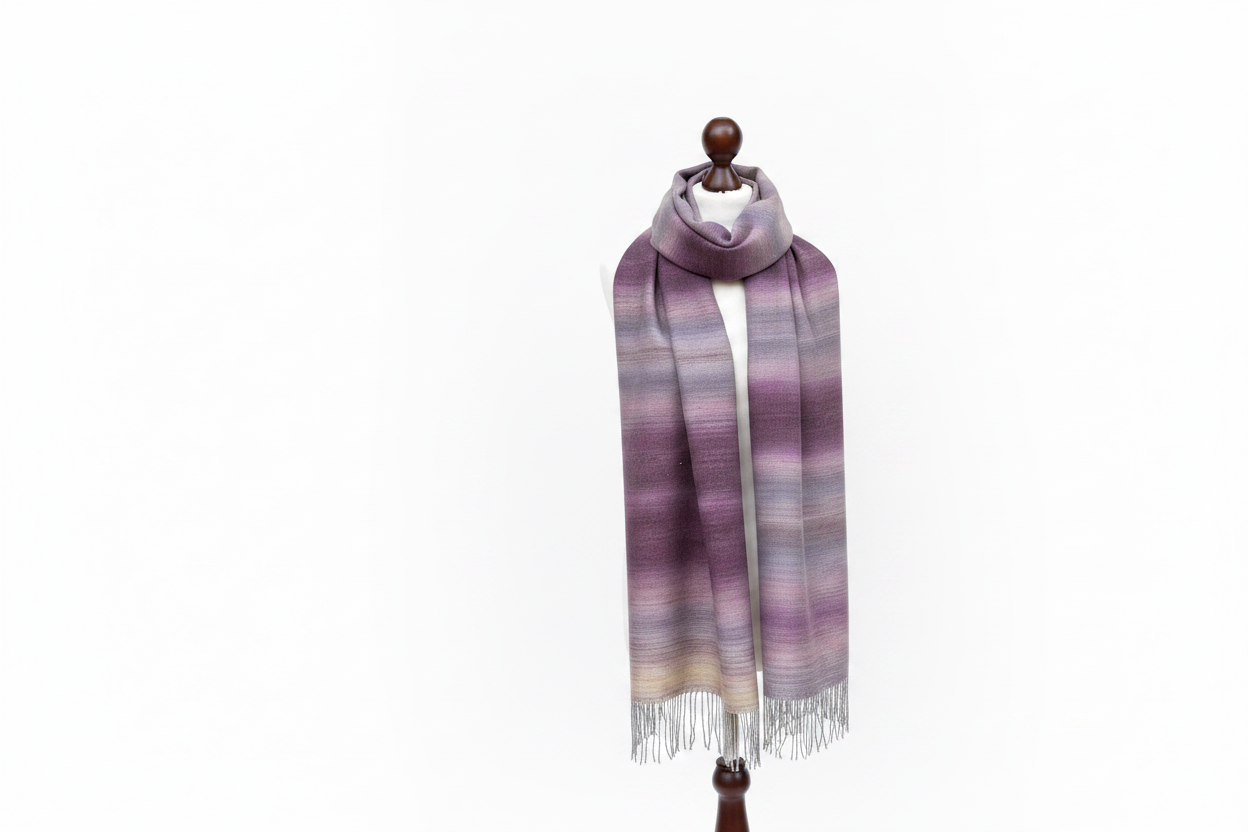 Handgewebter lila-rosa Farbverlauf Merino - Seidenschal - Luxuriöser Wollschal