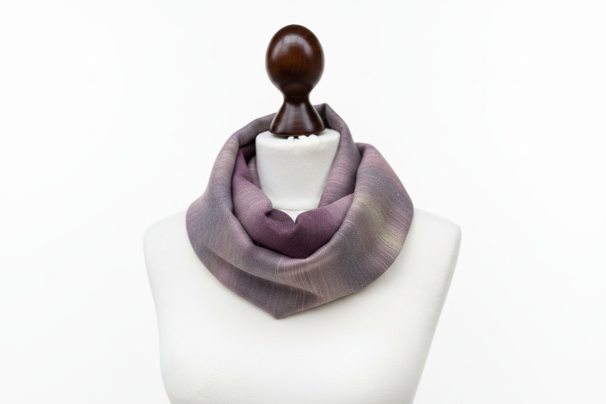 Handgewebter lila-rosa Farbverlauf Merino - Seidenschal - Luxuriöser Wollschal