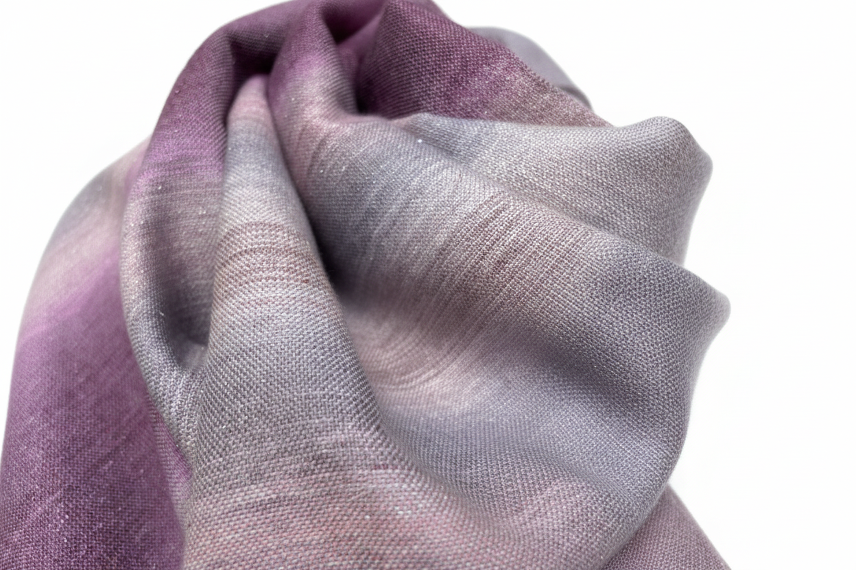 Handgewebter lila-rosa Farbverlauf Merino - Seidenschal - Luxuriöser Wollschal